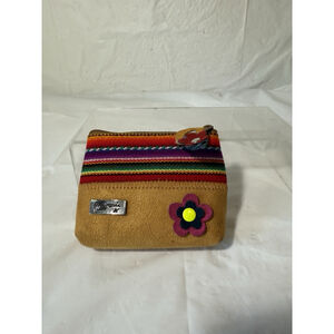 Peruvian Coin Purse Pink Suede & Woven Fabric Handmade Boho Pouch